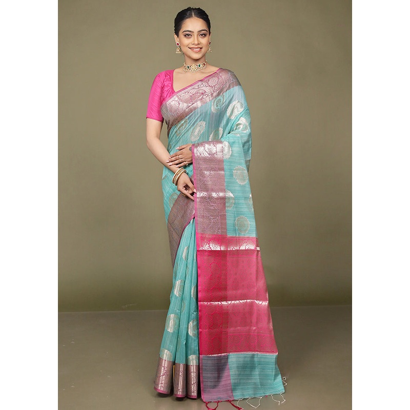 Green Kora Silk Saree With Blouse Piece - JD986597727