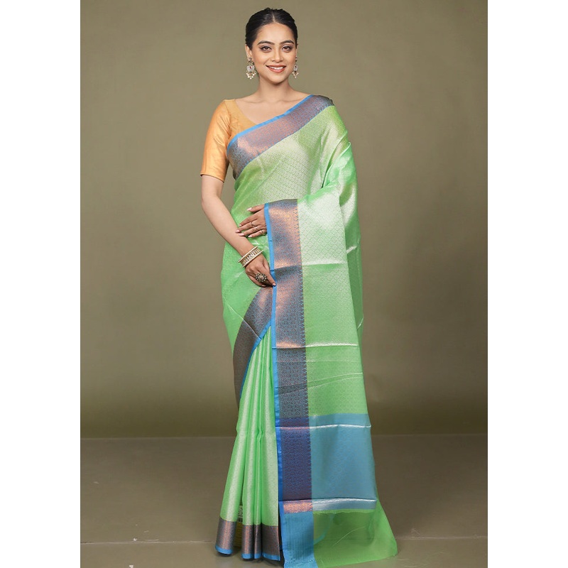 Green Kora Silk Saree With Blouse Piece - JD986597728