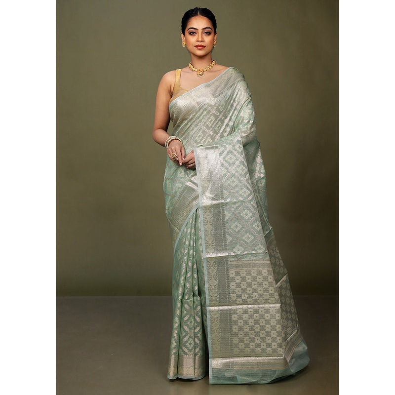 Green Kora Silk Saree With Blouse Piece - JD986597729