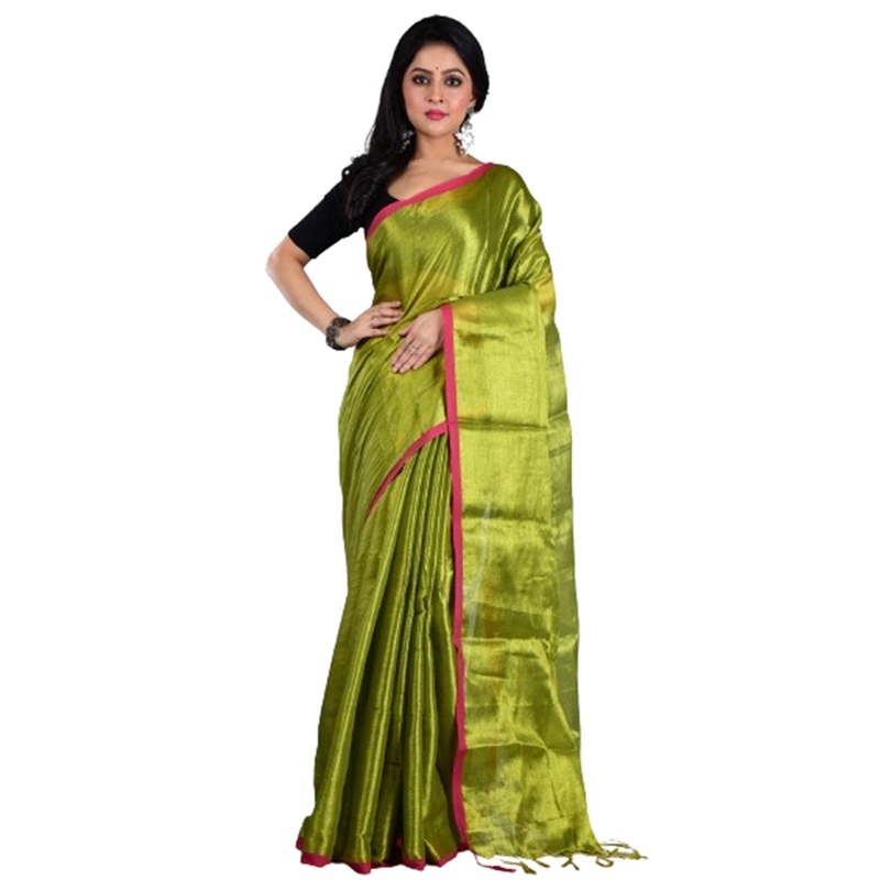 Green Spun Silk Saree With Blouse Piece - JD986597630