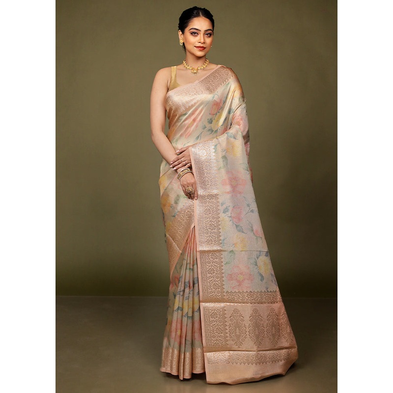 Green Tissue Silk Saree With Blouse Piece - JD986597715