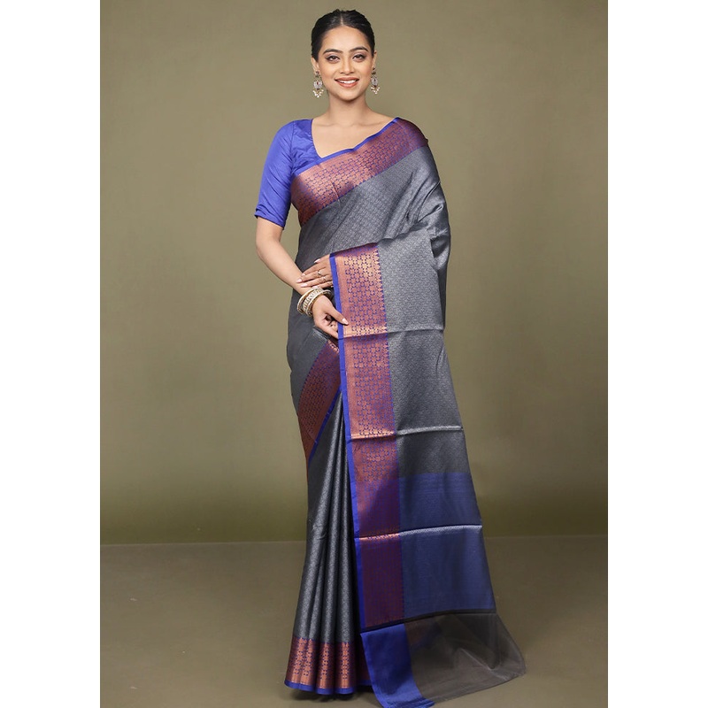 Grey Kora Silk Saree With Blouse Piece - JD986597712