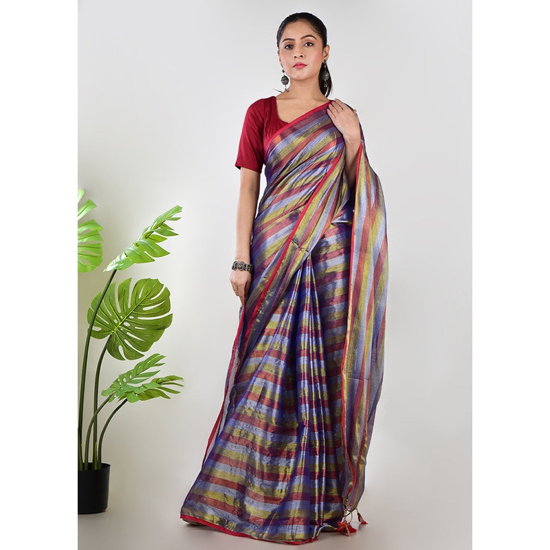 Multicolor Spun Silk Saree With Blouse Piece - JD986597623
