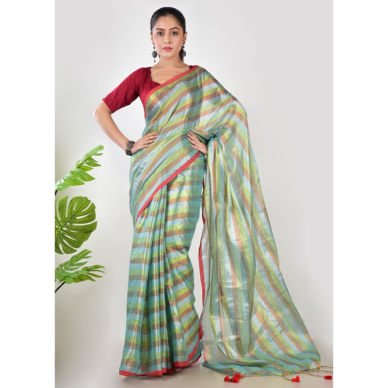 Multicolor Spun Silk Saree With Blouse Piece - JD986597624