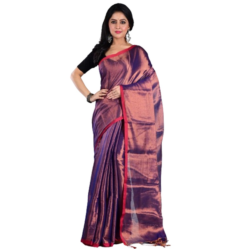Orange Spun Silk Saree With Blouse Piece - JD986597621