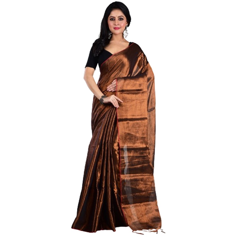 Orange Spun Silk Saree With Blouse Piece - JD986597622