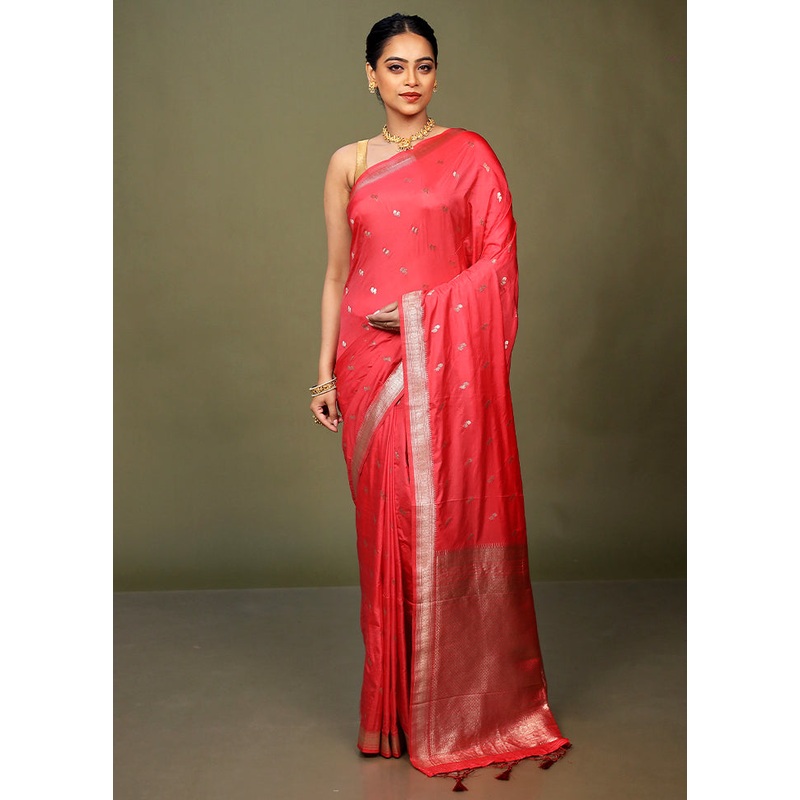 Pink Dupion Silk Saree With Blouse Piece - JD986597701