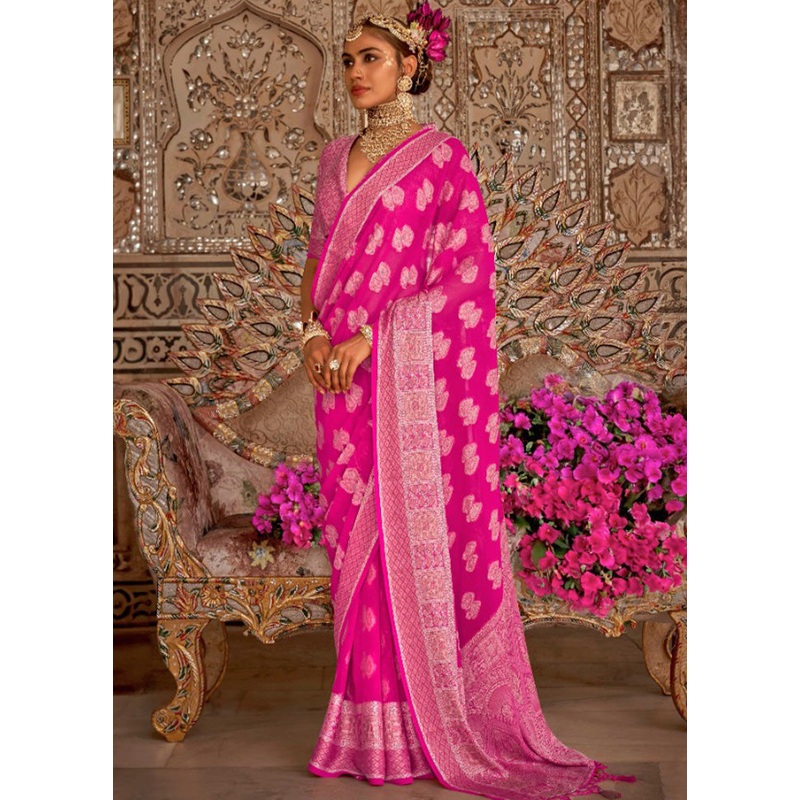 Pink Georgette Saree With Blouse Piece - JD986597746