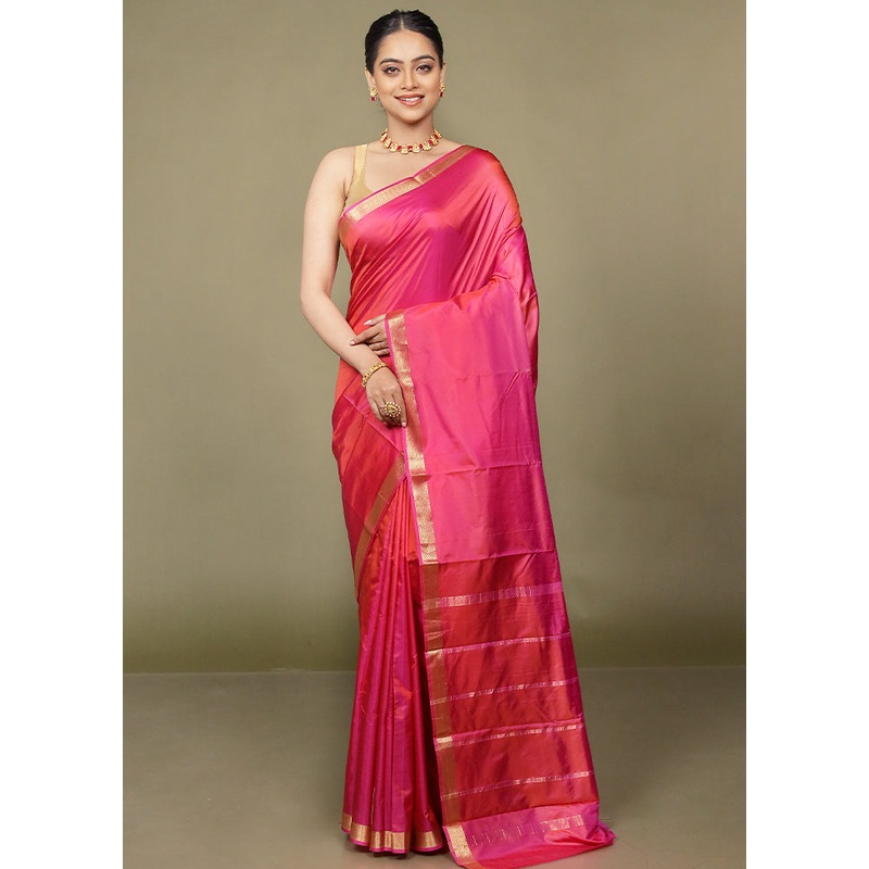Pink Handloom Kanjivaram Pure Silk Saree With Blouse Piece - JD986597700
