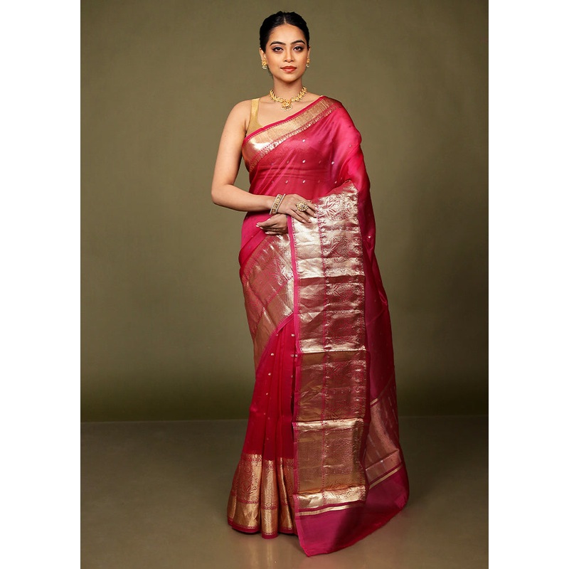 Pink Handloom Kora Pure Silk Saree With Blouse Piece - JD986597698