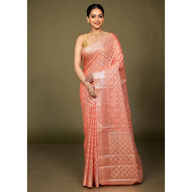 Pink Kora Silk Saree With Blouse Piece - JD986597695
