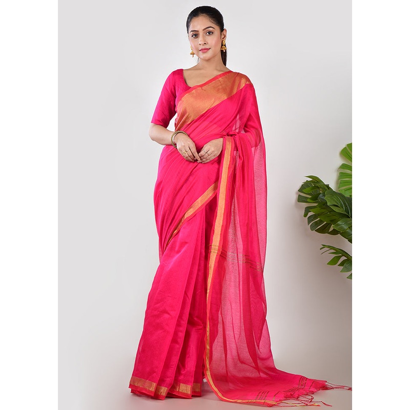 Pink Linen Silk Saree With Blouse Piece - JD986597618
