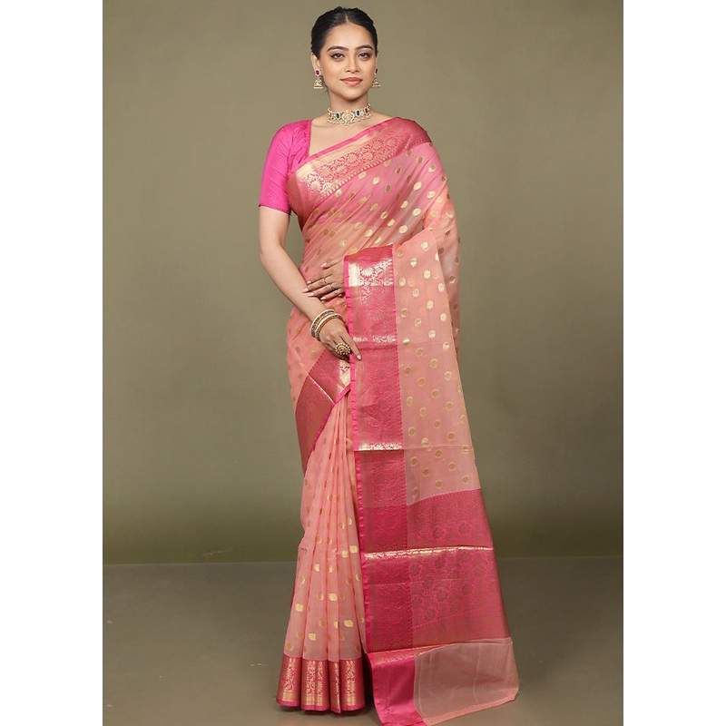 Pink Organza Saree With Blouse Piece - JD986597688