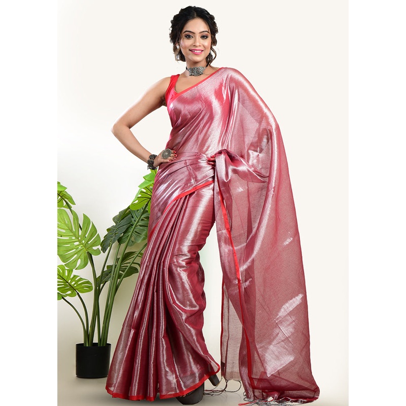 Pink Spun Silk Saree With Blouse Piece - JD986597616