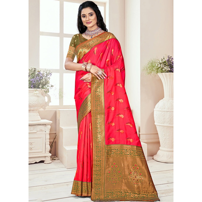 Pink Spun Silk Saree With Blouse Piece - JD986597742