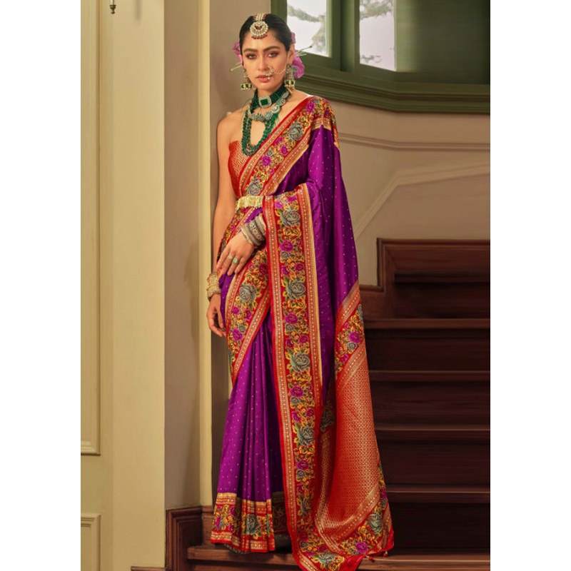 Purple Banarasi Silk Saree With Blouse Piece - JD986597537