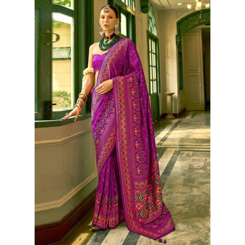 Purple Banarasi Silk Saree With Blouse Piece - JD986597538