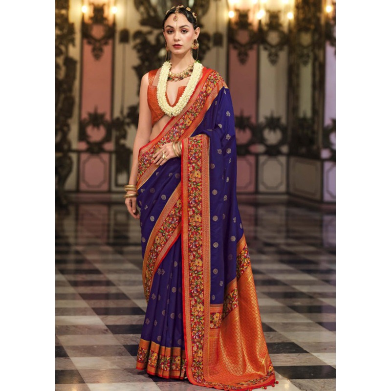 Purple Banarasi Silk Saree With Blouse Piece - JD986597539
