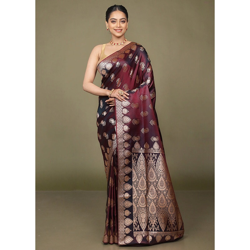 Purple Banarasi Silk Saree With Blouse Piece - JD986597685