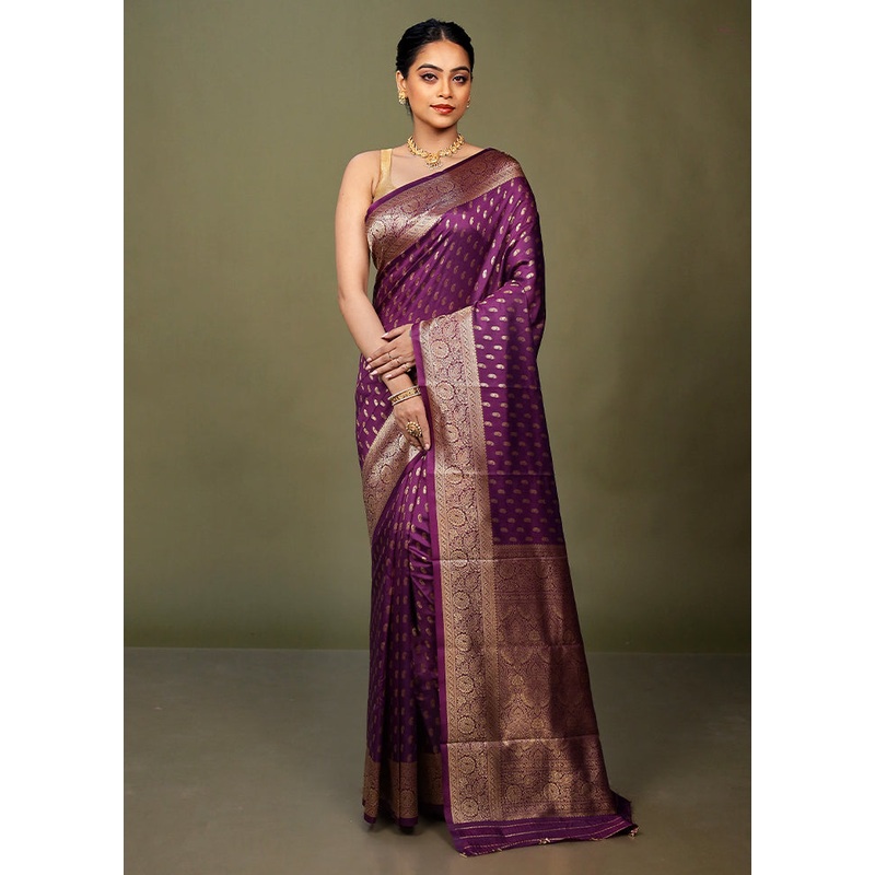 Purple Dupion Silk Saree With Blouse Piece - JD986597683