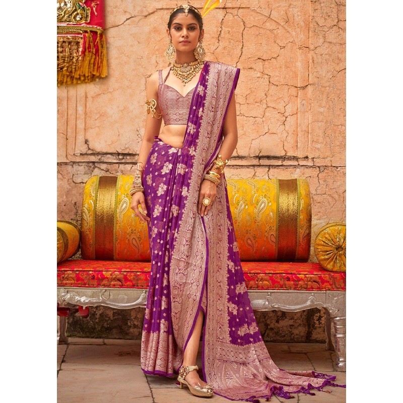 Purple Georgette Saree With Blouse Piece - JD986597534