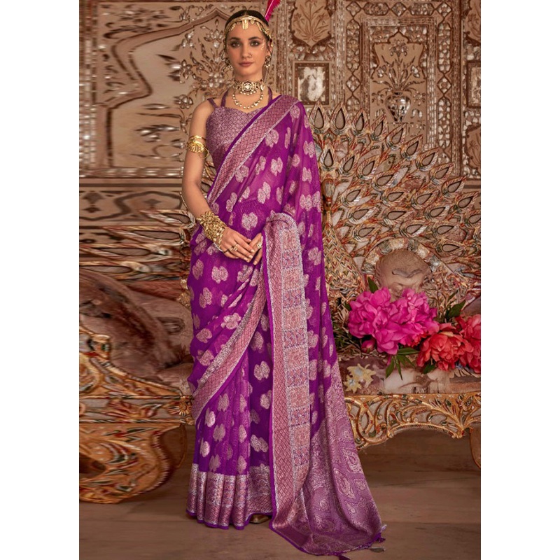Purple Georgette Saree With Blouse Piece - JD986597535