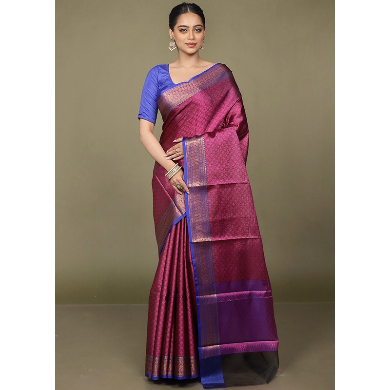Purple Kora Silk Saree With Blouse Piece - JD986597680