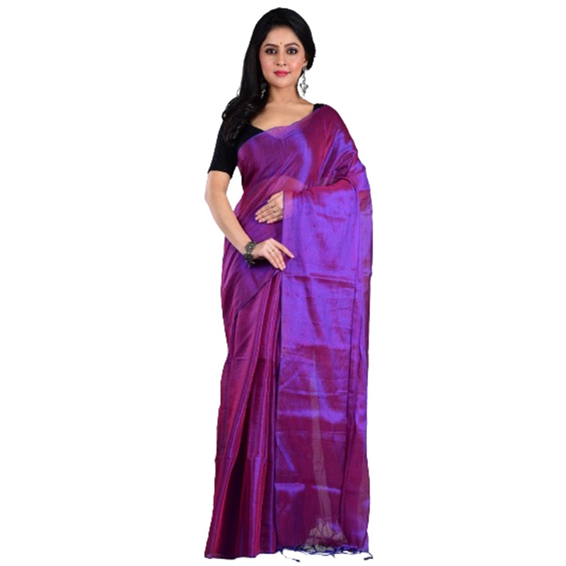 Purple Spun Silk Saree With Blouse Piece - JD986597613