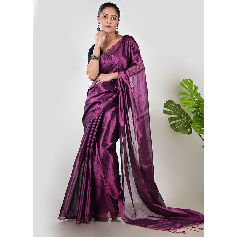 Purple Spun Silk Saree With Blouse Piece - JD986597614