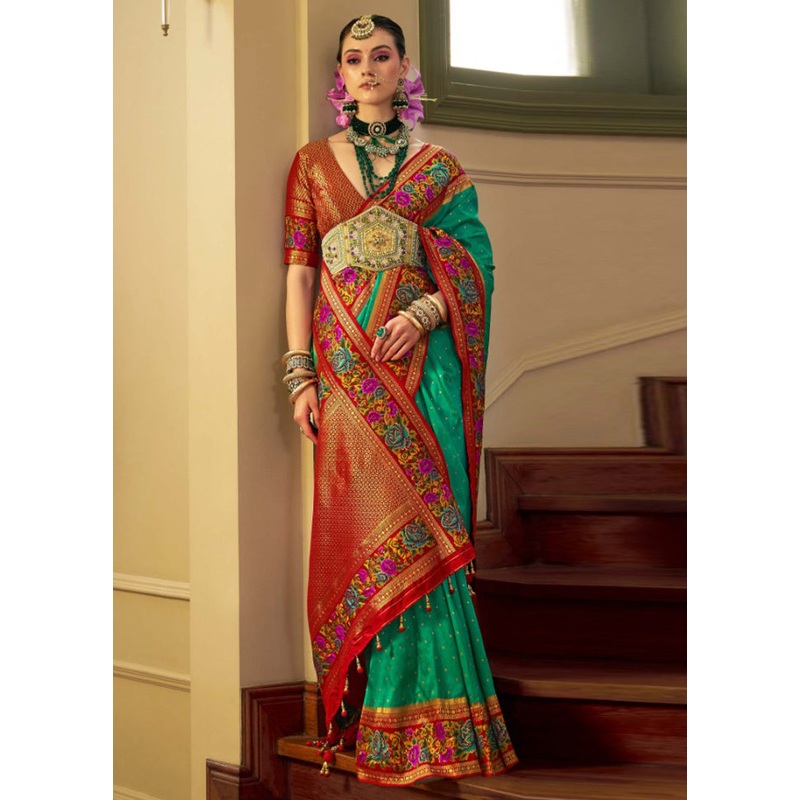 Rama Banarasi Silk Saree With Blouse Piece - JD986597533