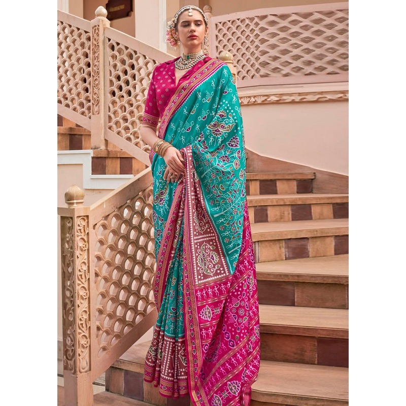 Rama Spun Silk Saree With Blouse Piece - JD986597527
