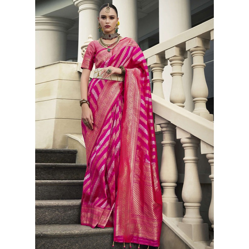 Rani Banarasi Silk Saree With Blouse Piece - JD986597525