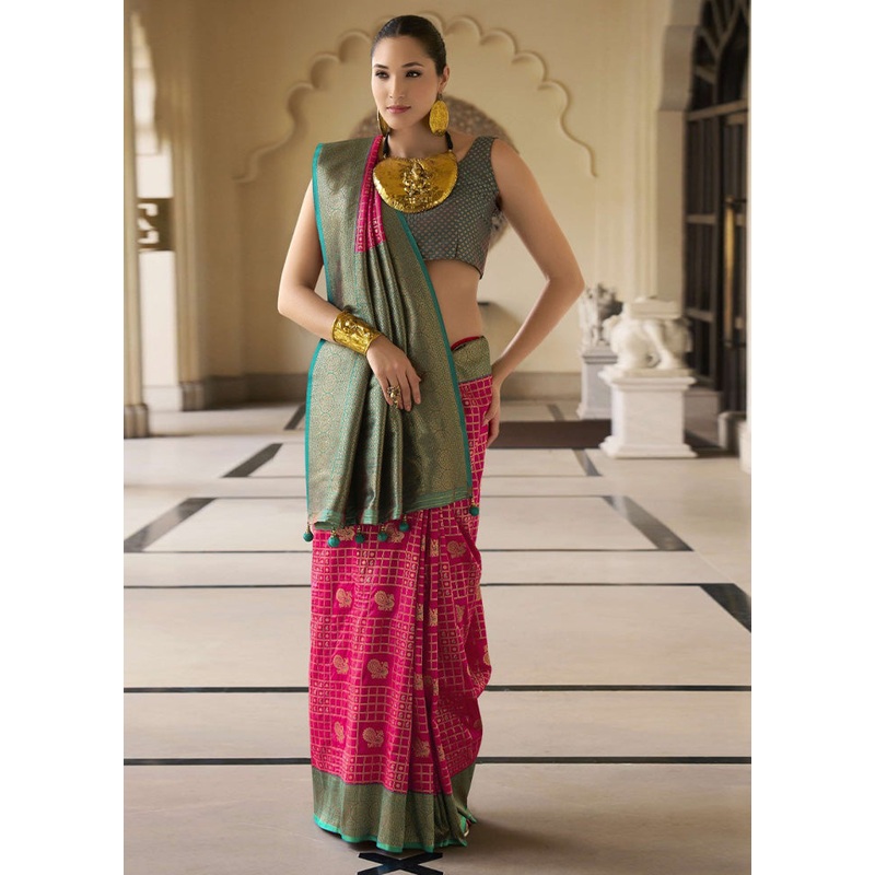Rani Banarasi Silk Saree With Blouse Piece - JD986597526