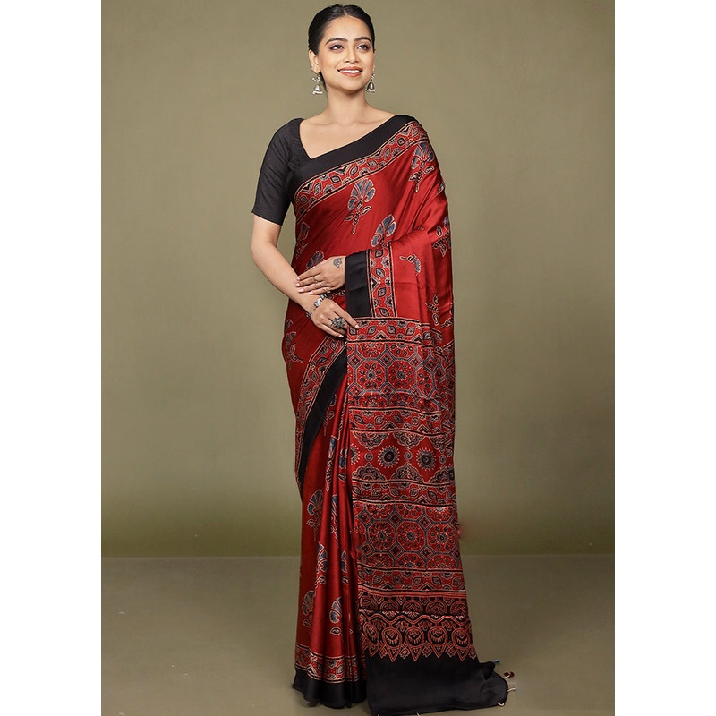 Red Pure Modal Silk Saree Without Blouse Piece - JD986597670