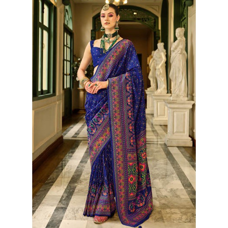 Royal Blue Banarasi Silk Saree With Blouse Piece - JD986597515