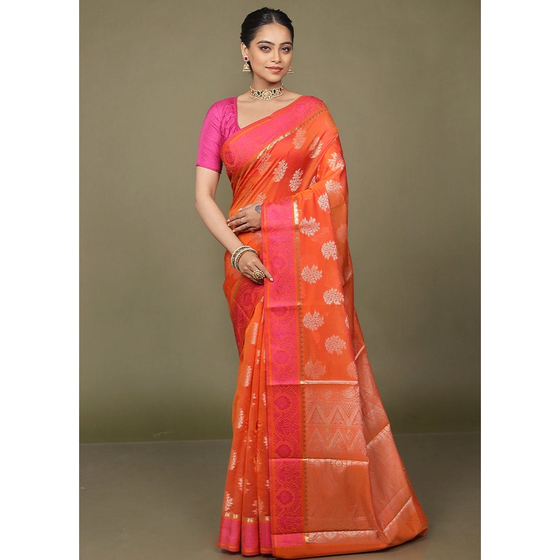 Rust Kora Silk Saree With Blouse Piece - JD986597669