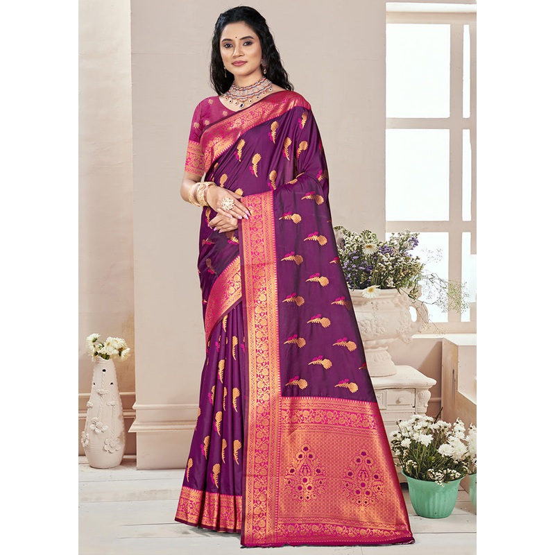 Wine Spun Silk Saree With Blouse Piece - JD986597504