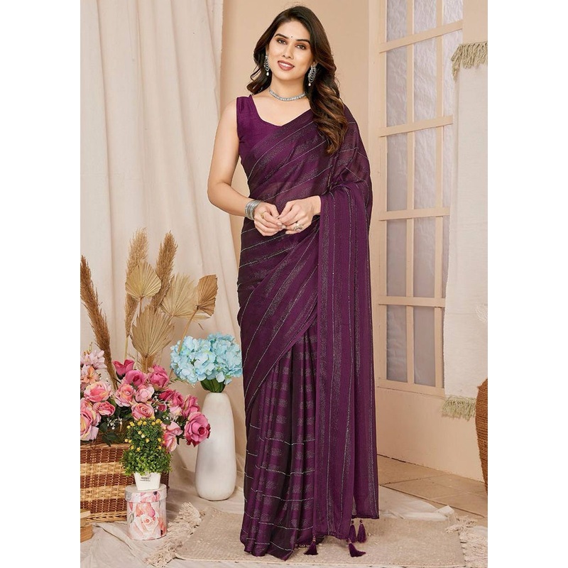 Wine Spun Silk Saree With Blouse Piece - JD986597505