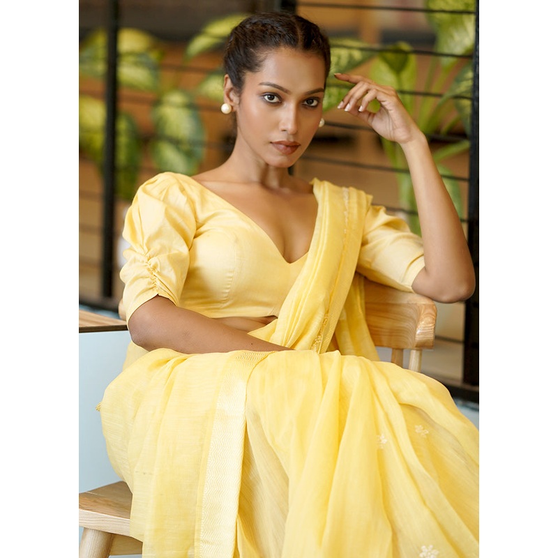 Yellow Cotton Silk Designer Blouse - JD986597647