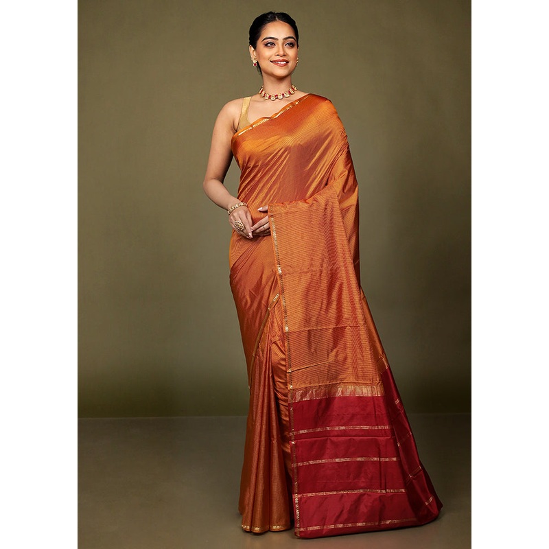Yellow Handloom Kanjivaram Pure Silk Saree With Blouse Piece - JD986597665