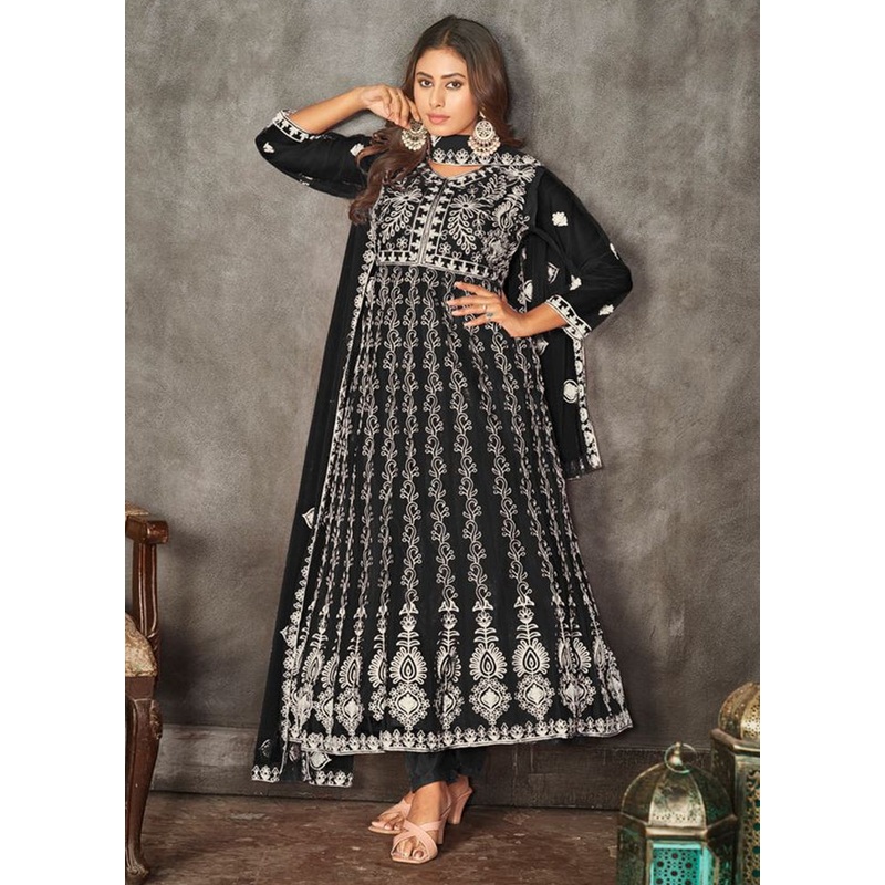 3 Pc Black Semi Stitched Net Suit Set - JD986597369