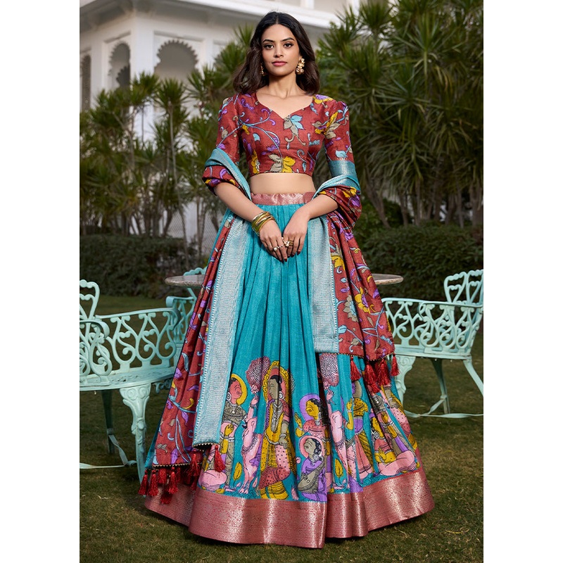 3 Pc Firoza Silk Semi Stitched Lehenga Set - JD986597350