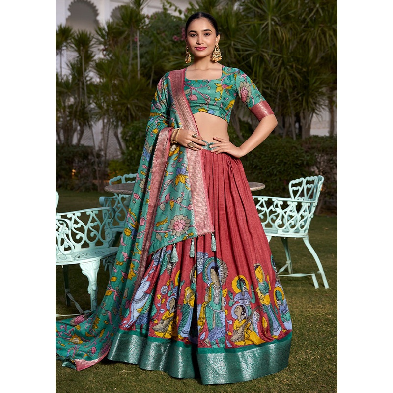 3 Pc Maroon Silk Semi Stitched Lehenga Set - JD986597349