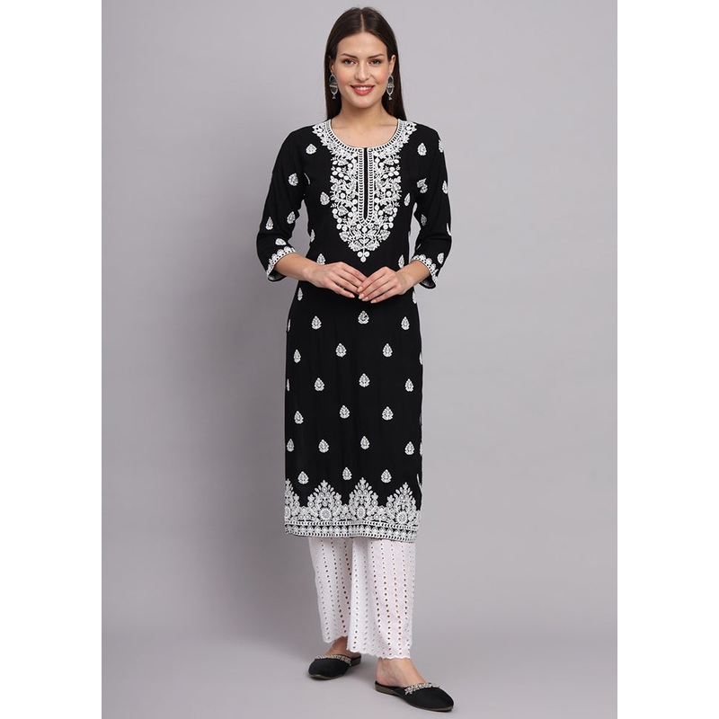 Black Readymade Rayon Chikankari Kurti - JD986597292