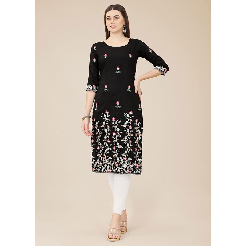 Black Readymade Silk Kurti - JD986597323