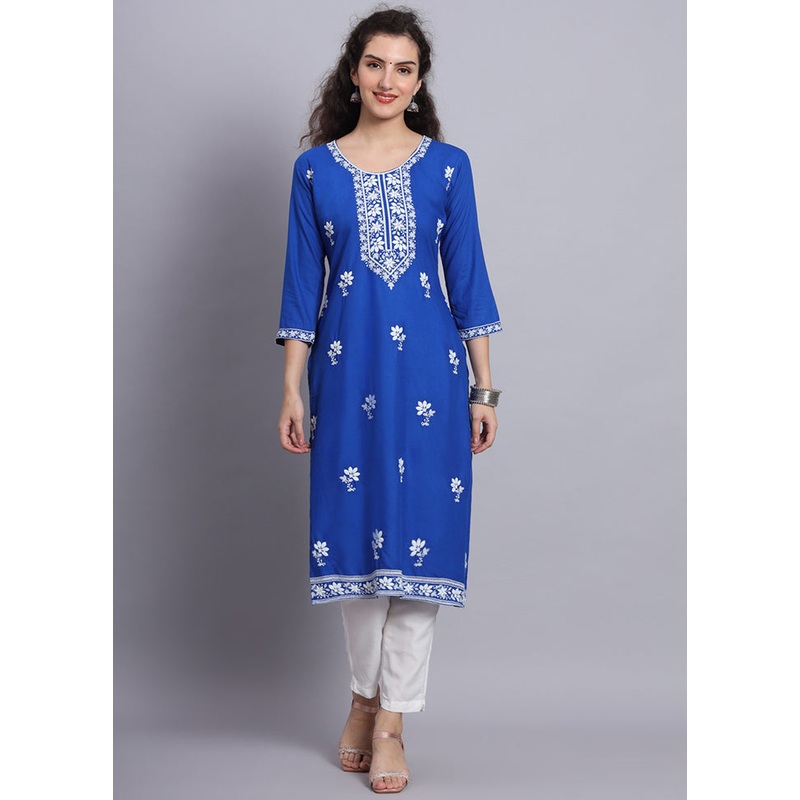 Blue Readymade Rayon Chikankari Kurti - JD986597302
