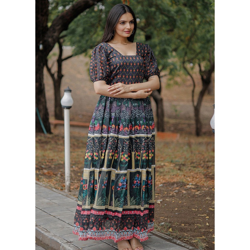 Green Readymade Chanderi Kurti - JD986597339