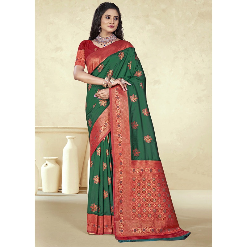 Green Spun Silk Saree With Blouse Piece - JD986597453