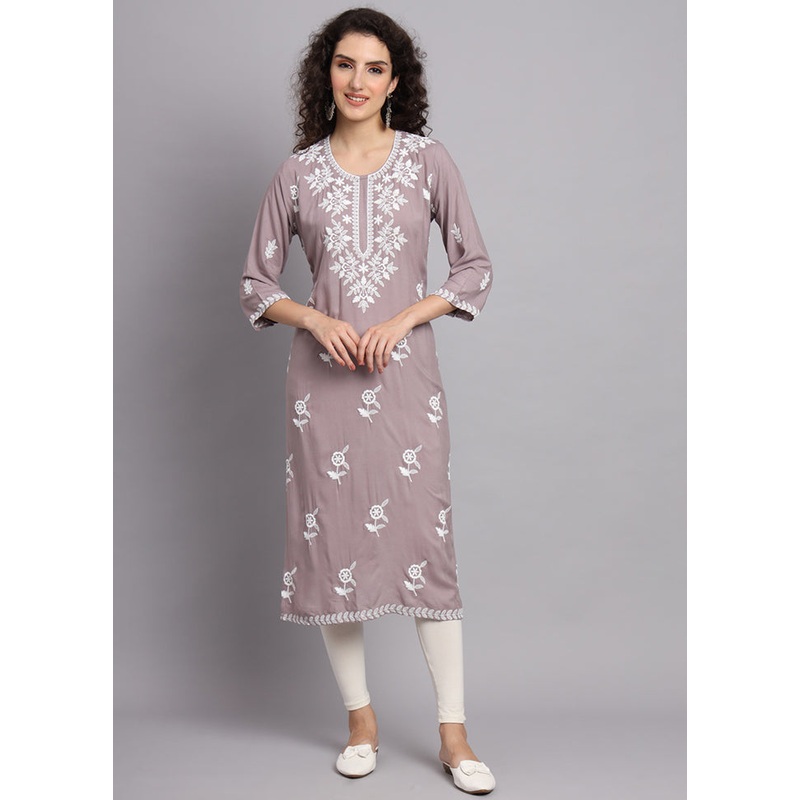 Grey Readymade Rayon Chikankari Kurti - JD986597284
