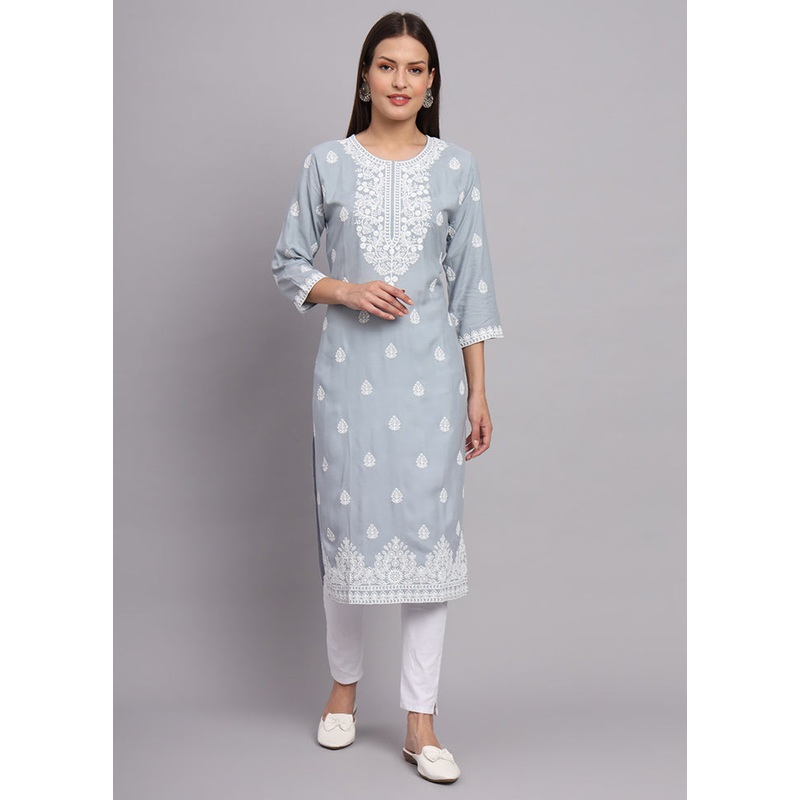 Grey Readymade Rayon Chikankari Kurti - JD986597293